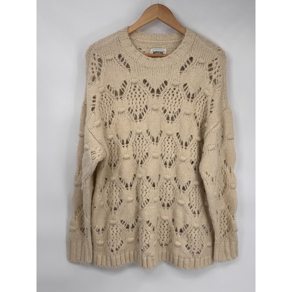 American Eagle Sweater Womens Small Ivory Oversized Wool Blend Cottagecore Boho - Picture 2 of 15
